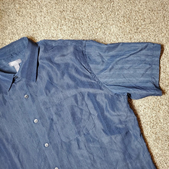 Van Heusen Men's Navy Blue Short Sleeve Button Up Dress Shirt Size XLT 17-17.5 - Picture 5 of 15